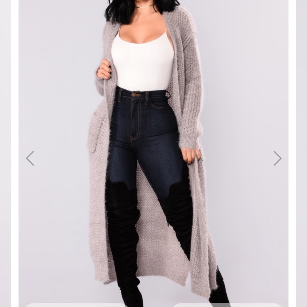 Grey Longline Fuzzy Cardigan